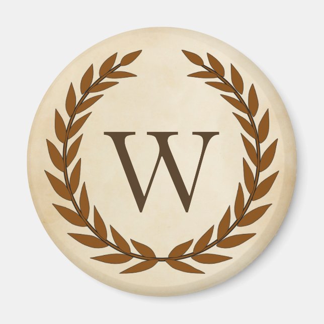 Laurel Wreath on Parchment Monogram Initial W Magnet (Vorne)