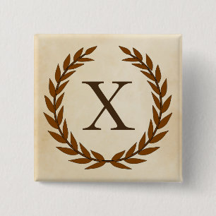 Laurel Wreath on Parchment Monogram Initial X Button