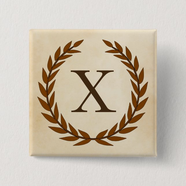 Laurel Wreath on Parchment Monogram Initial X Button (Vorderseite)