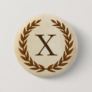 Laurel Wreath on Parchment Monogram Initial X Button