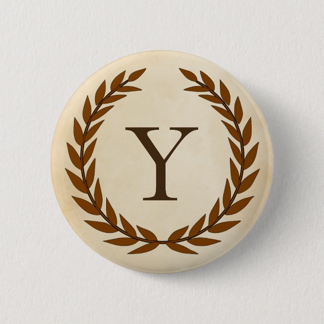 Laurel Wreath on Parchment Monogram Initial Y Button (Vorderseite)