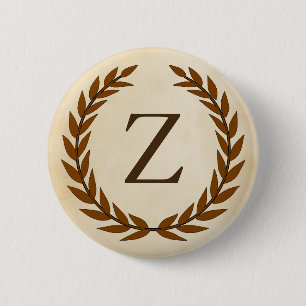 Laurel Wreath on Parchment Monogram Initial Z Button