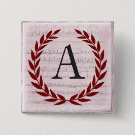 Laurel Wreath Sheet Music Monogram Initial A Button