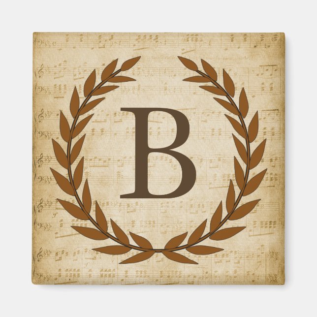 Laurel Wreath Sheet Music Monogram Initial B Magnet (Vorne)