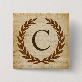 Laurel Wreath Sheet Music Monogram Initial C Button