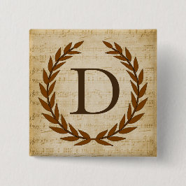 Laurel Wreath Sheet Music Monogram Initial D Button