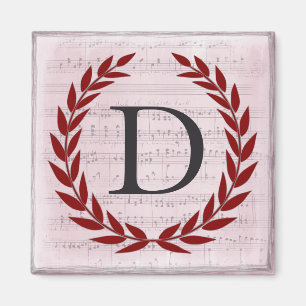 Laurel Wreath Sheet Music Monogram Initial D Magnet