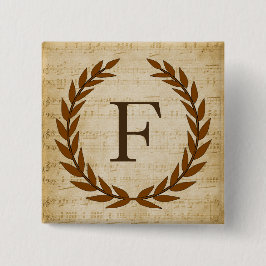 Laurel Wreath Sheet Music Monogram Initial F Button