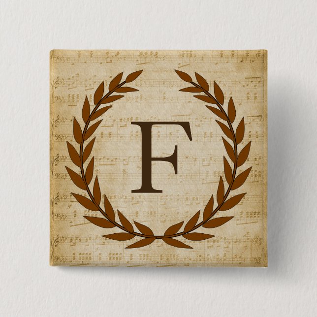Laurel Wreath Sheet Music Monogram Initial F Button (Vorderseite)
