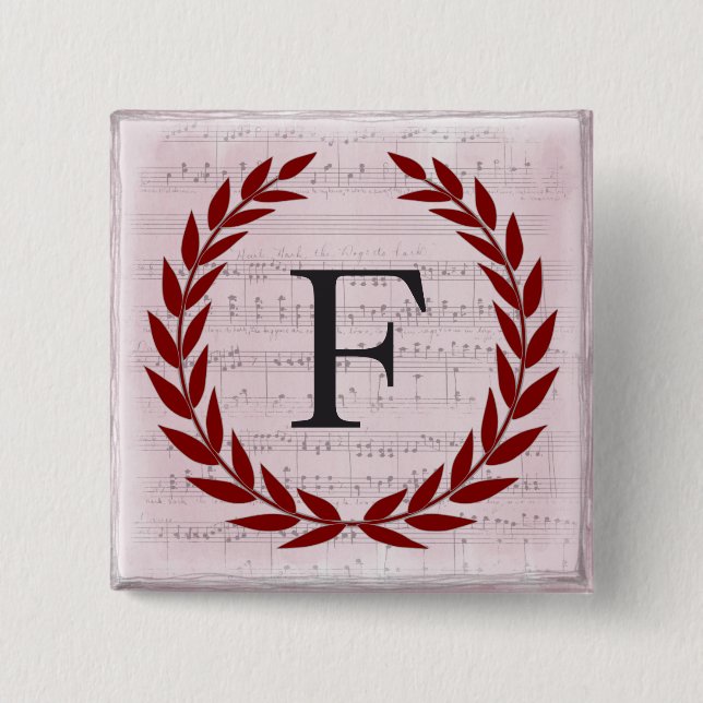 Laurel Wreath Sheet Music Monogram Initial F Button (Vorderseite)