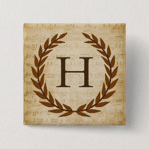 Laurel Wreath Sheet Music Monogram Initial H Button