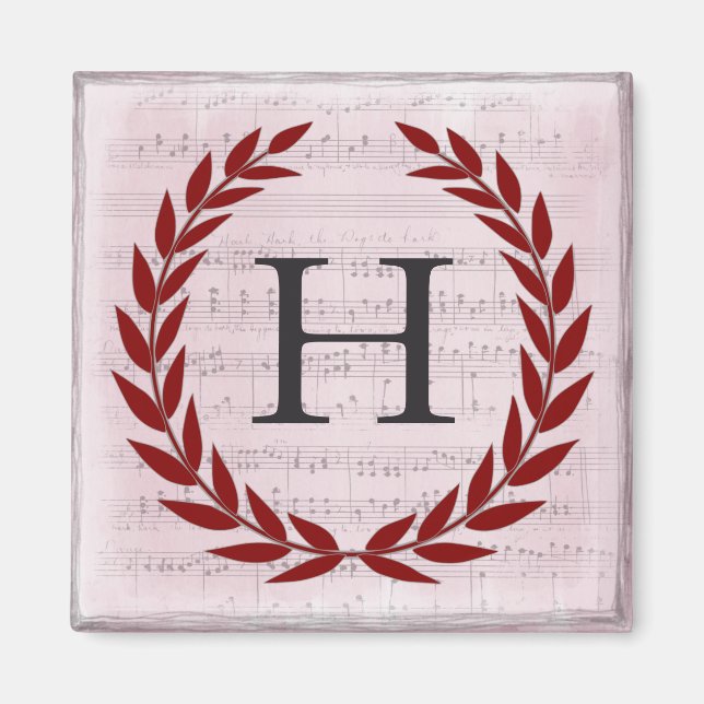 Laurel Wreath Sheet Music Monogram Initial H Magnet (Vorne)