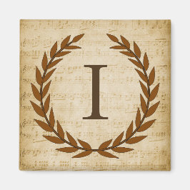 Laurel Wreath Sheet Music Monogram Initial I Magnet