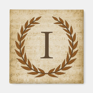 Laurel Wreath Sheet Music Monogram Initial I Magnet