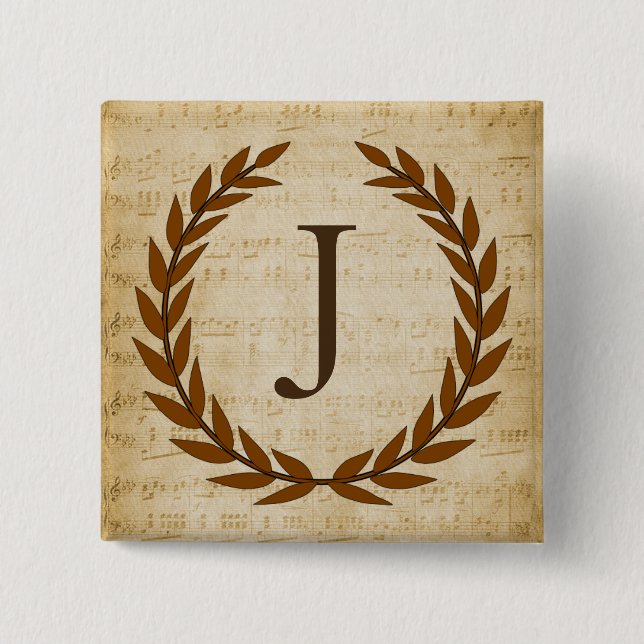 Laurel Wreath Sheet Music Monogram Initial J Button (Vorderseite)
