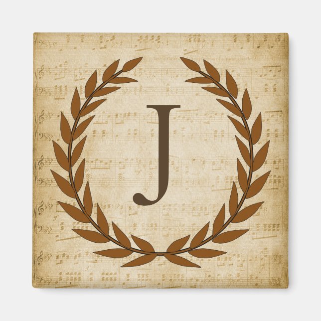 Laurel Wreath Sheet Music Monogram Initial J Magnet (Vorne)