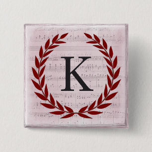 Laurel Wreath Sheet Music Monogram Initial K Button