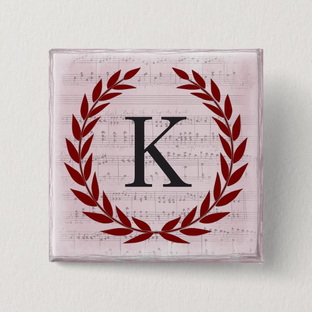 Laurel Wreath Sheet Music Monogram Initial K Button (Vorderseite)