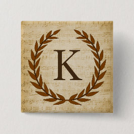 Laurel Wreath Sheet Music Monogram Initial K Button