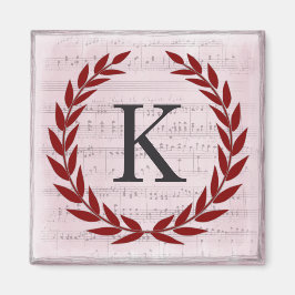 Laurel Wreath Sheet Music Monogram Initial K Magnet