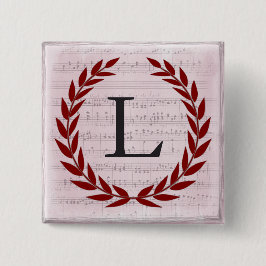Laurel Wreath Sheet Music Monogram Initial L Button
