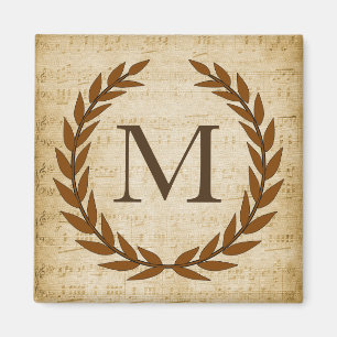 Laurel Wreath Sheet Music Monogram Initial Magnet