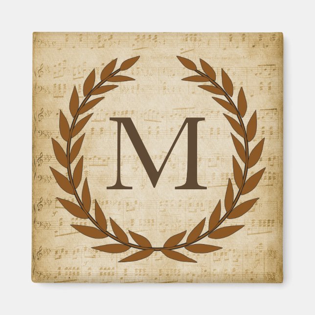 Laurel Wreath Sheet Music Monogram Initial Magnet (Vorne)