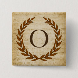 Laurel Wreath Sheet Music Monogram Initial O Button