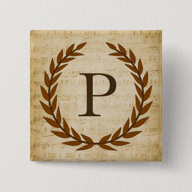 Laurel Wreath Sheet Music Monogram Initial P Button (Vorderseite)
