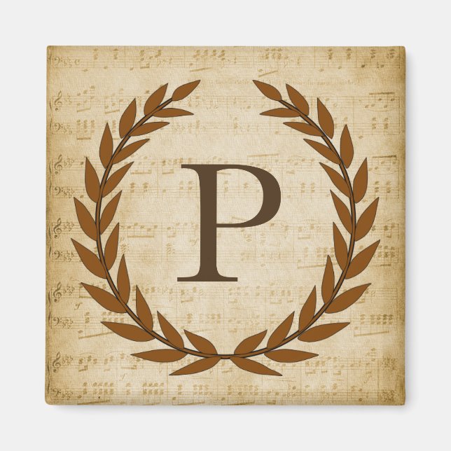 Laurel Wreath Sheet Music Monogram Initial P Magnet (Vorne)