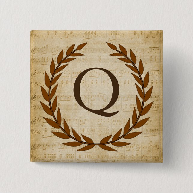 Laurel Wreath Sheet Music Monogram Initial Q Button (Vorderseite)