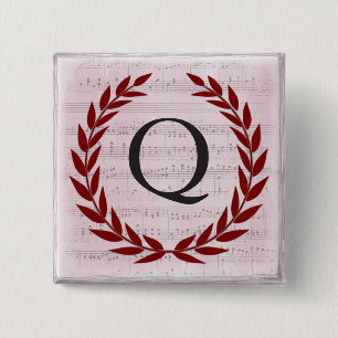 Laurel Wreath Sheet Music Monogram Initial Q Button