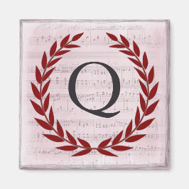 Laurel Wreath Sheet Music Monogram Initial Q Magnet