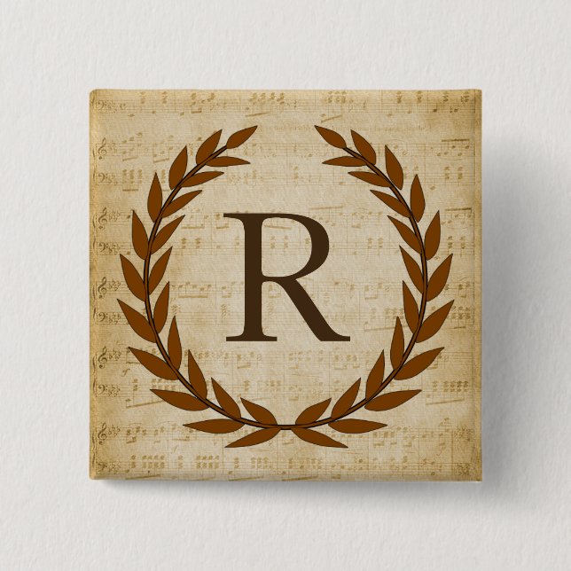 Laurel Wreath Sheet Music Monogram Initial R Button (Vorderseite)
