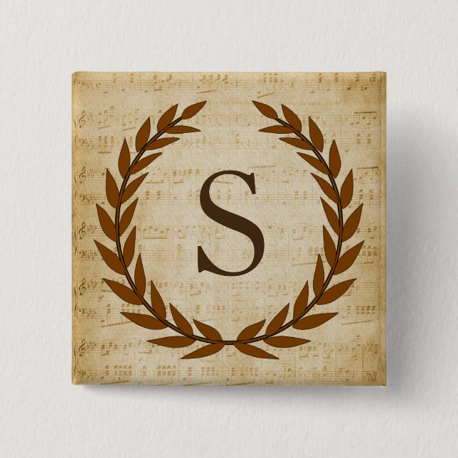 Laurel Wreath Sheet Music Monogram Initial S Button (Vorderseite)