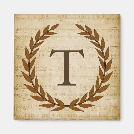 Laurel Wreath Sheet Music Monogram Initial T Magnet
