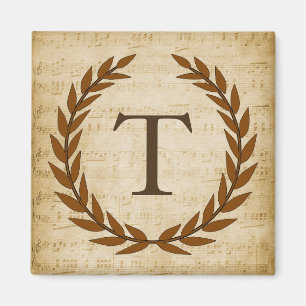 Laurel Wreath Sheet Music Monogram Initial T Magnet