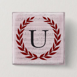 Laurel Wreath Sheet Music Monogram Initial U Button