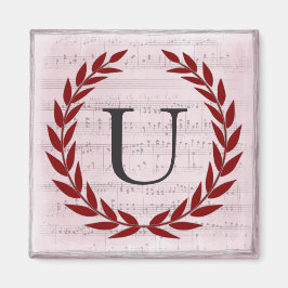 Laurel Wreath Sheet Music Monogram Initial U Magnet