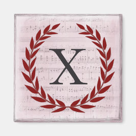 Laurel Wreath Sheet Music Monogram Initial X Magnet