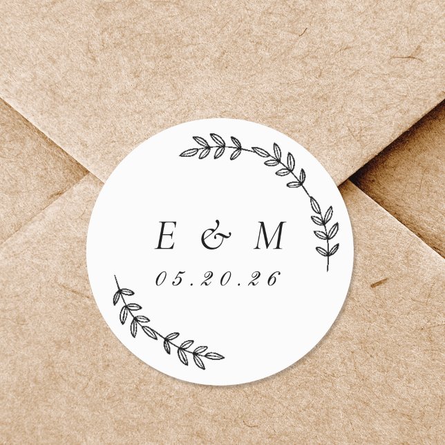 Laurel Wreath Wedding Monogram Runder Aufkleber (Von Creator hochgeladen)