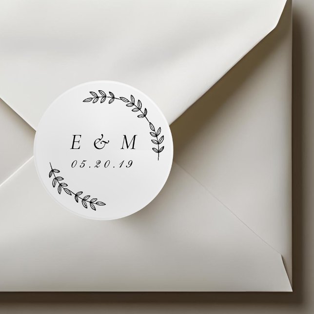 Laurel Wreath Wedding Monogram Runder Aufkleber (Von Creator hochgeladen)