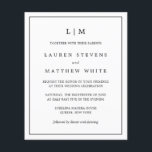 Lauren Black und White Budget Einladung zur Hochze Flyer<br><div class="desc">Einfache Hochzeitseinladung Flyer mit modernem und elegantem Design mit zwei Buchstaben Monogramm oben und Ihren Details umgeben von einer dünnen Grenze. Der gesamte Text ist schwarz über einem weißen Hintergrund. Die Schriftart und Hintergrundfarben können durch Anklicken des Buttons "Anpassen" in beliebig viele Farben geändert werden. Diese billigen Einladungen sind ideal...</div>