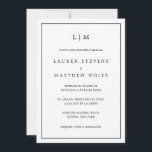 Lauren Black und White Elegante Spanische Hochzeit Einladung<br><div class="desc">Einfache spanische Hochzeitseinladung mit modernem und elegantem Design mit zwei Buchstaben-Monogramm oben und Ihren Details umgeben von einer dünnen Grenze. Der gesamte Text ist schwarz, auf weißem Hintergrund und die Rückseite schwarz. Die Schriftart und Hintergrundfarben können beliebig verändert werden. Ein elegantes und stilvolles Design, das sich ideal für ein minimalistisches...</div>