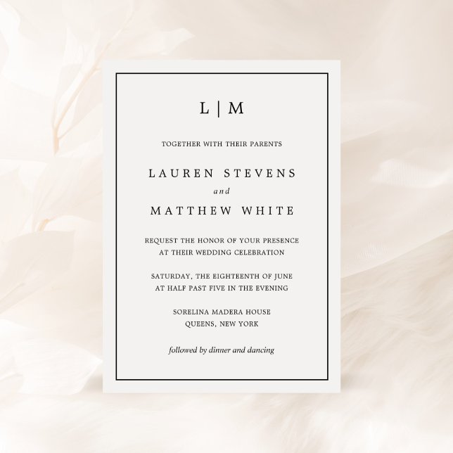 Lauren Black und White Monogram Elegant Wedding Einladung (Von Creator hochgeladen)