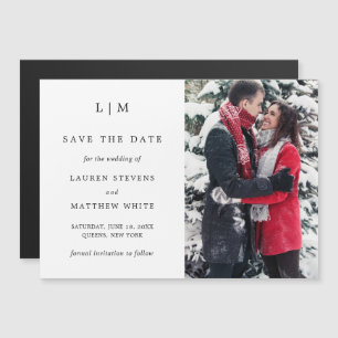 Lauren Black und White Monogram Elegant Wedding Magneteinladung
