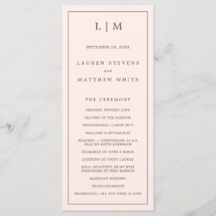 Lauren Blush Pink Monogram Elegant Wedding Programm