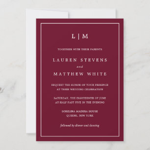 Lauren Burgundy Monogram Elegant Wedding Einladung