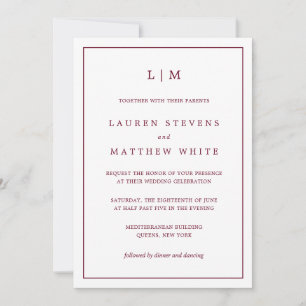 Lauren Burgundy Monogram Elegant Wedding Einladung