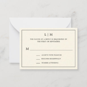 Lauren Cream Monogram Elegant Wedding Mitteilungskarte